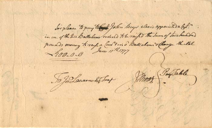 1777 dated Pay Table Document Signed by Jesse Root - Autograph